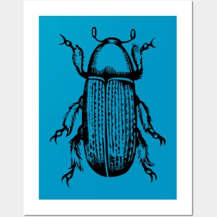 Creepy Hairy Beetle Bug Logo Design Black and White Posters and Art